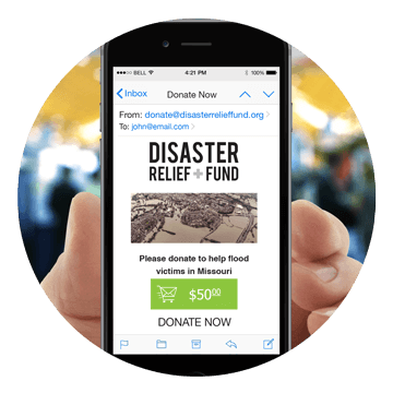 The Disaster Relief Fund has incorporated a donation button into their emails to make the mobile giving experience seamless for their donors.