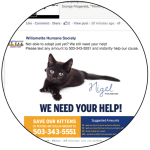 The Willamette Humane Society has engaged their followers on Facebook with a visually interesting post to promote mobile giving.