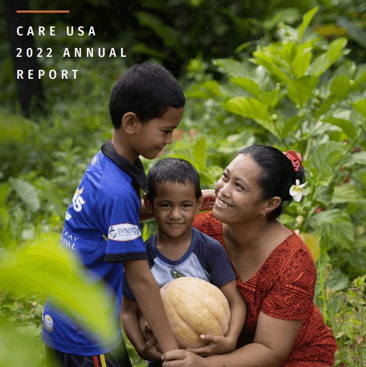 CARE USA’s annual report is an effective nonprofit visual storytelling example. 