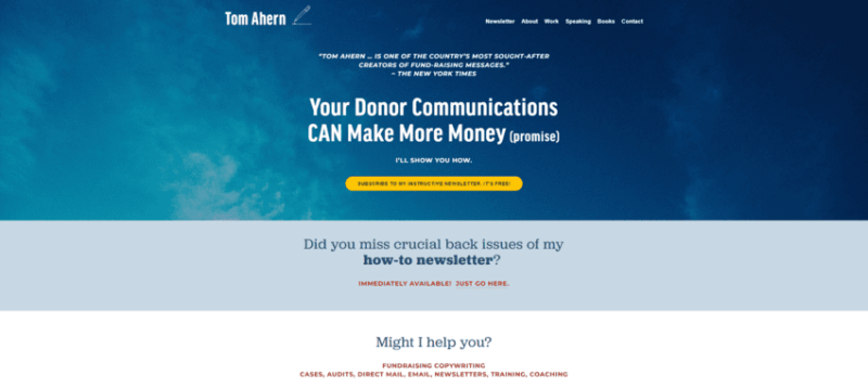 The website for Ahern Communications, the top nonprofit consulting firm for communications strategy.