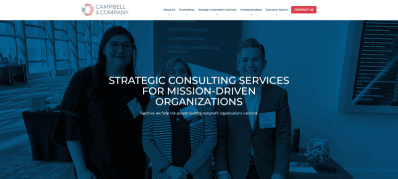 The website for Campbell & Company, the top nonprofit consulting firm for leadership recruitment.
