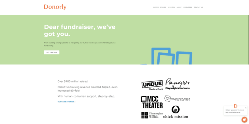 The website for Donorly, the top nonprofit consulting form for growing small organizations.