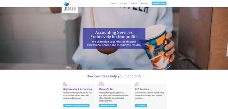 The website for Jitasa, the top nonprofit consulting firm for accounting.