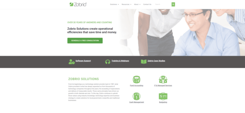 The website for Zobrio, the top nonprofit consulting firm for IT.