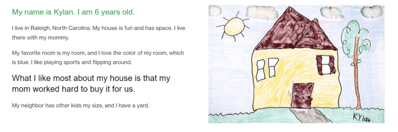 Example of a drawing and written excerpt from Habitat for Humanity’s 2021 annual report